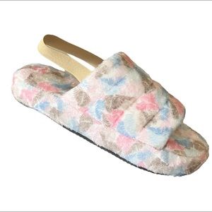 White Tropical Print Slippers Sz 7